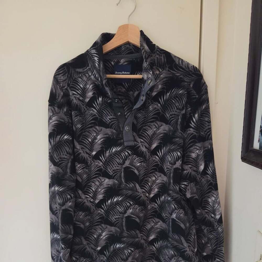 Tommy Bahama Palm Leaf Print Snap Pullover Fleece